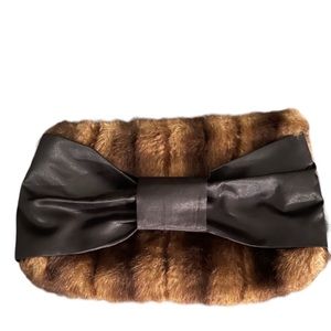 INC International Concepts Faux Fur LG Satin Bow Clutch!